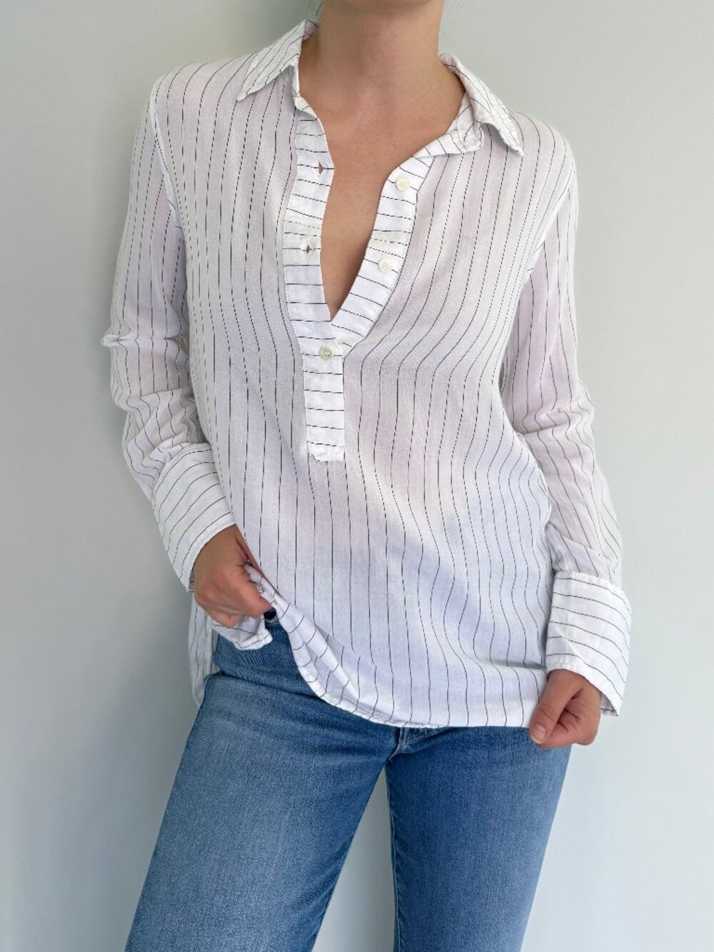 Max Studio Striped Tunic Blouse Rayon White Size S